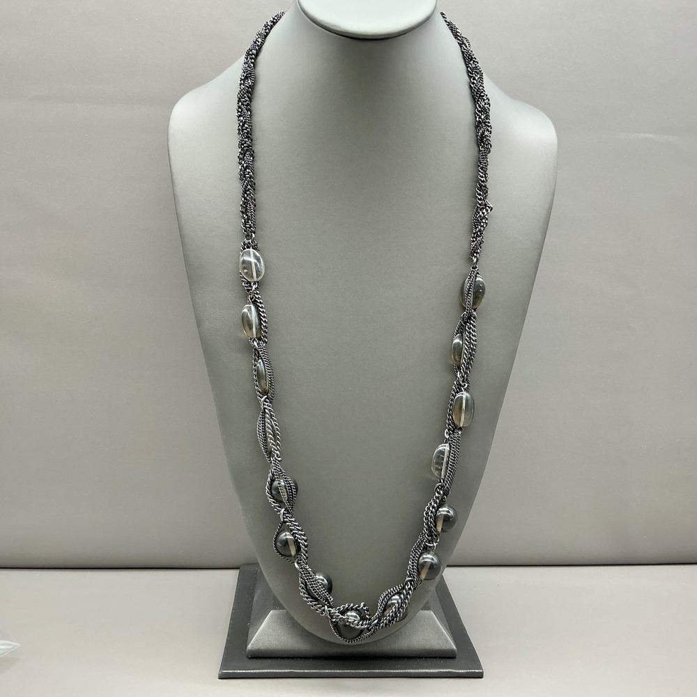 Talbots Necklace Multi Strand Gunmetal Gray Beaded Chain Statement 26 Inch